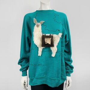 Vintage 80’s Hanes Llama Alpaca Sweatshirt Teal Size Large